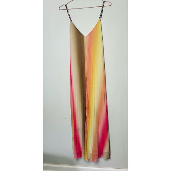 SCOTCH AND SODA Multicolored Twist Tassels Accordion Pleated Midi Dress Size 38 - Picture 3 of 13